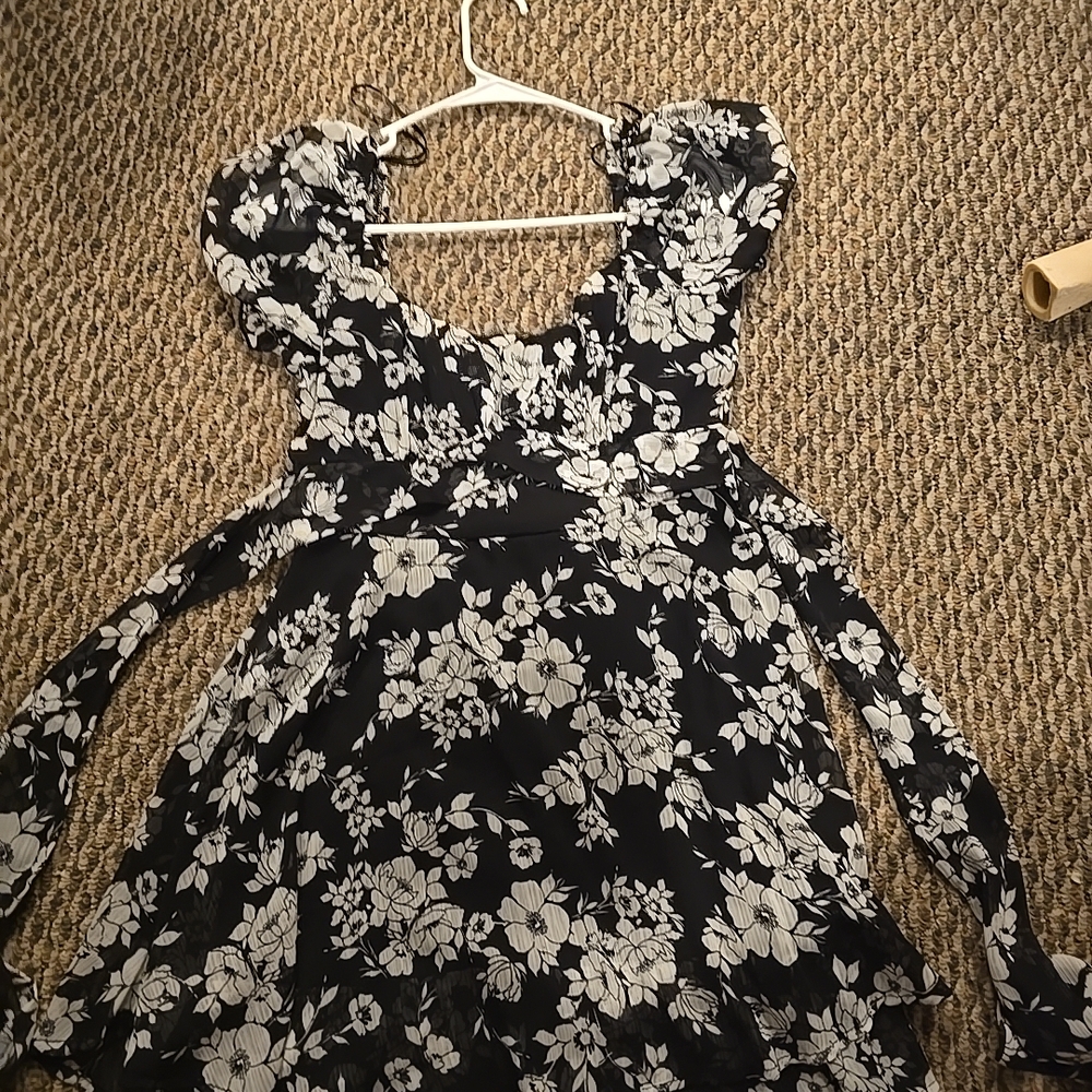 Floral Black and White Dress